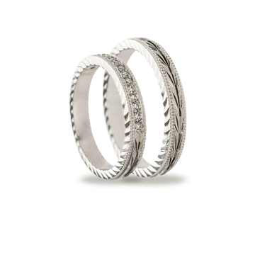 Βέρες Σετ Λευκόχρυσες με Σχέδια και Ζιργκόν MASCHIO FEMMINA TMF-04 - themelidisjewels